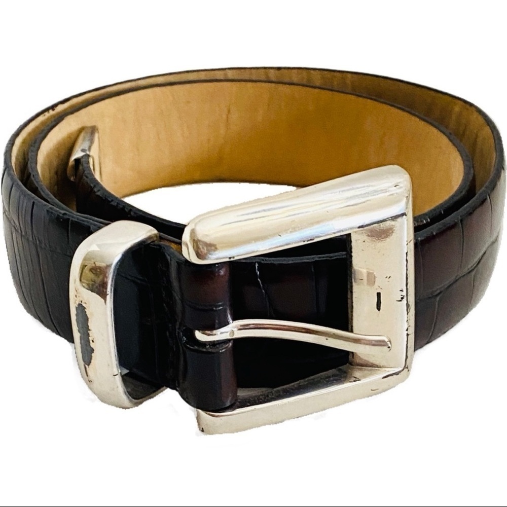 Fossil Brown Genuine Leather Crocodile Cayman Embossed Belt Size Small S